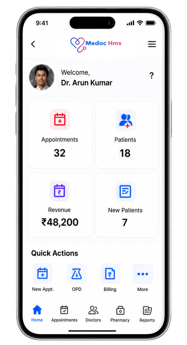 Medoc HMS Doctor App on mobile